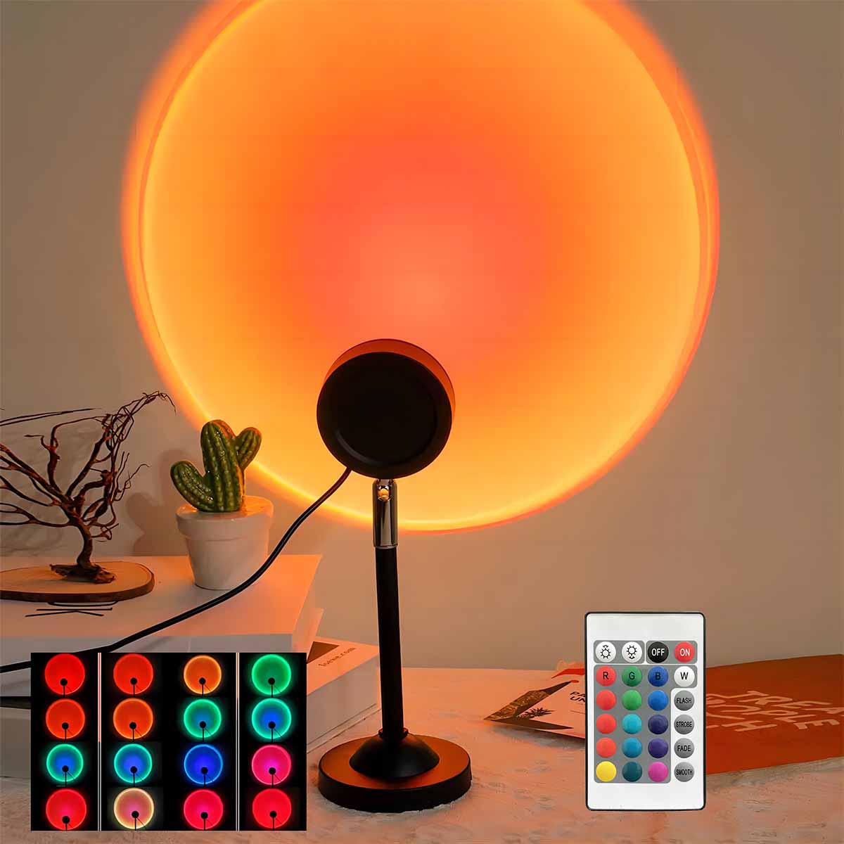Photography Lighting Setup - サンセットプロジェクションライトリモコン付き16色アンビエントナイトライト、寝室装飾背景壁写真撮影用小道具
