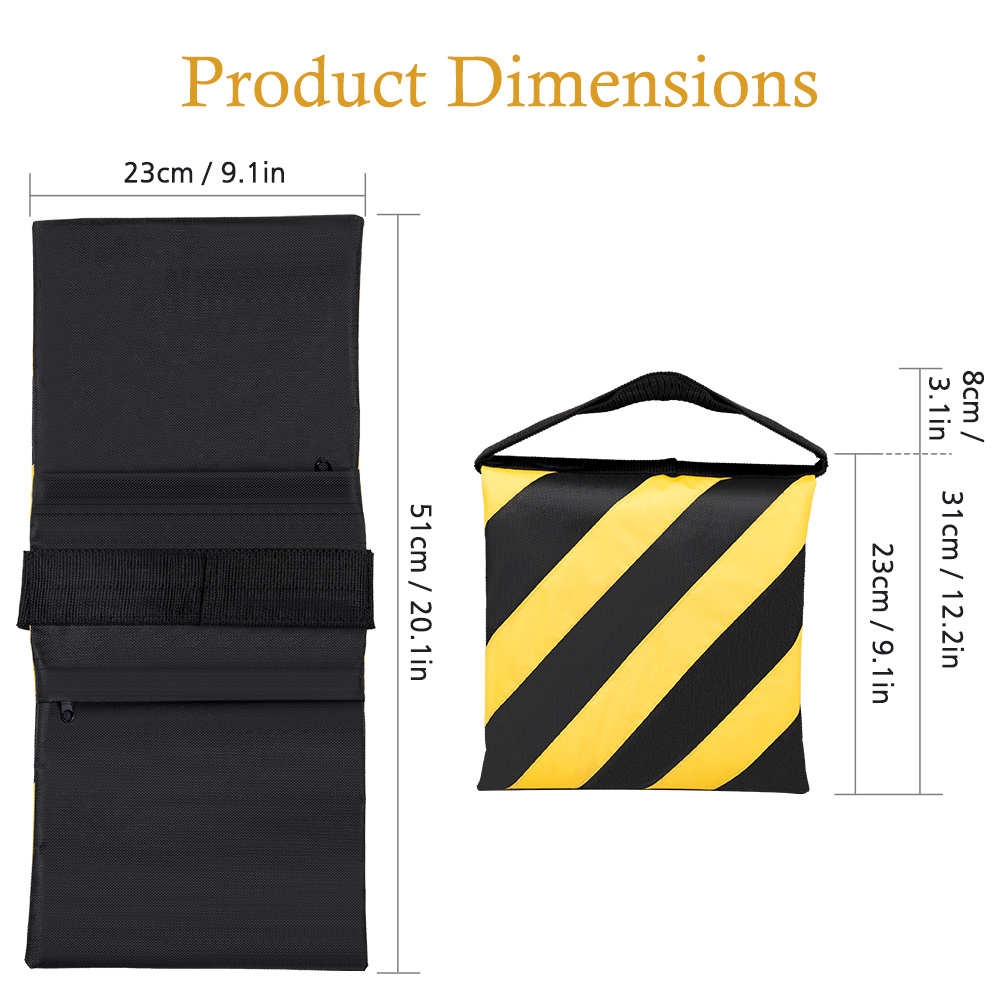 Light Stand Sandbag - SH ブラックとイエローのストライプ柄写真撮影用サンドバッグ Cスタンド ブームアーム カンチレバーライト三脚 サンドバッグ