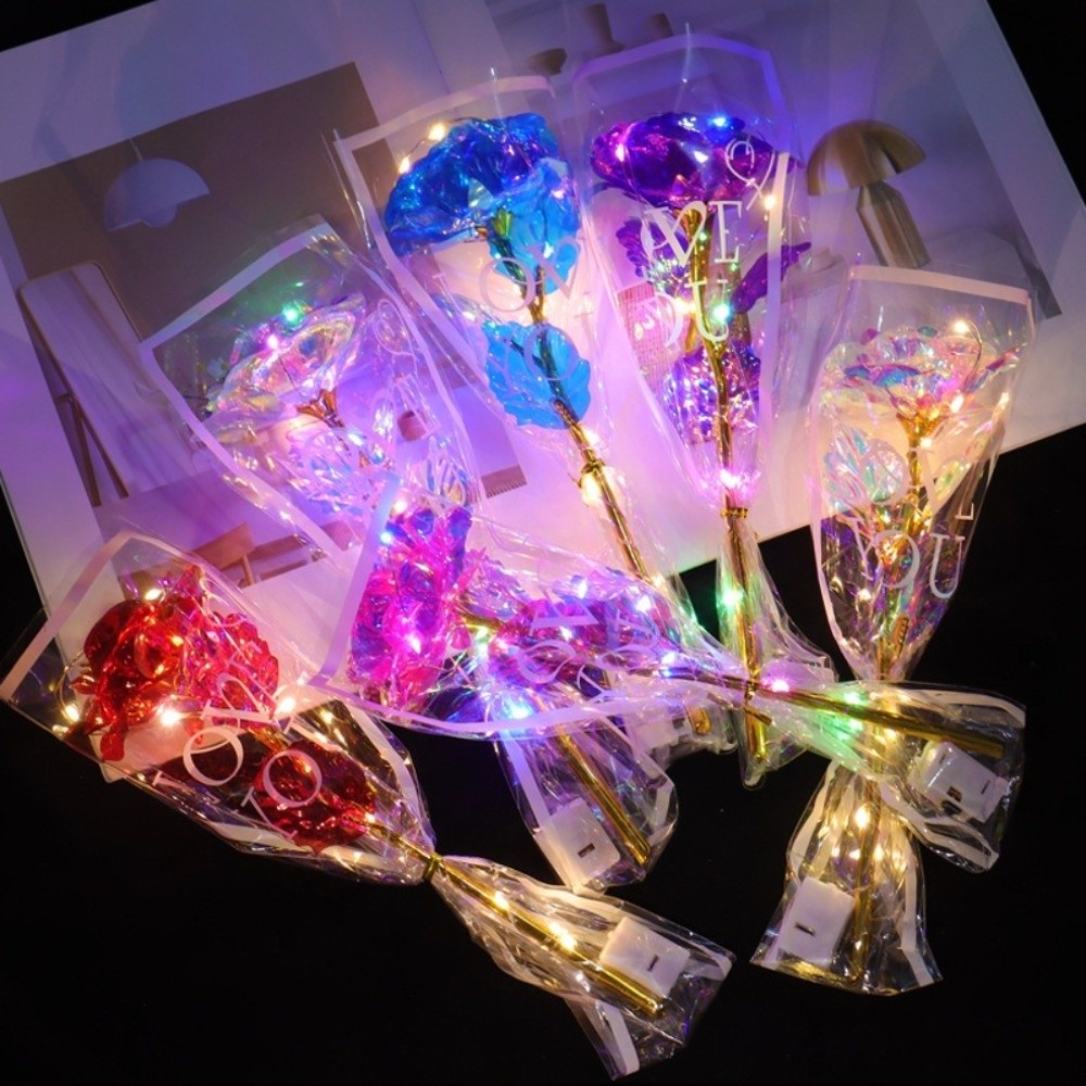 輝く金箔のバラの花 LED ライト カラフルな模擬バラの花束 - Photography Lighting Simulation のレビューと価格