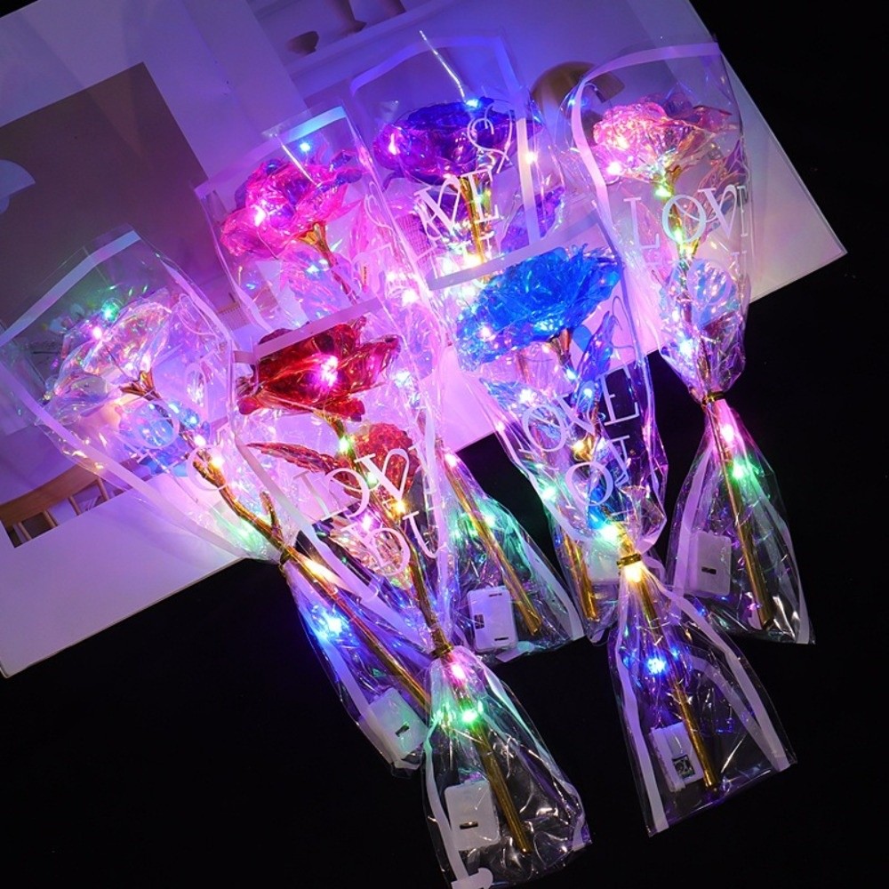 輝く金箔のバラの花 LED ライト カラフルな模擬バラの花束 - Photography Lighting Simulation のレビューと価格